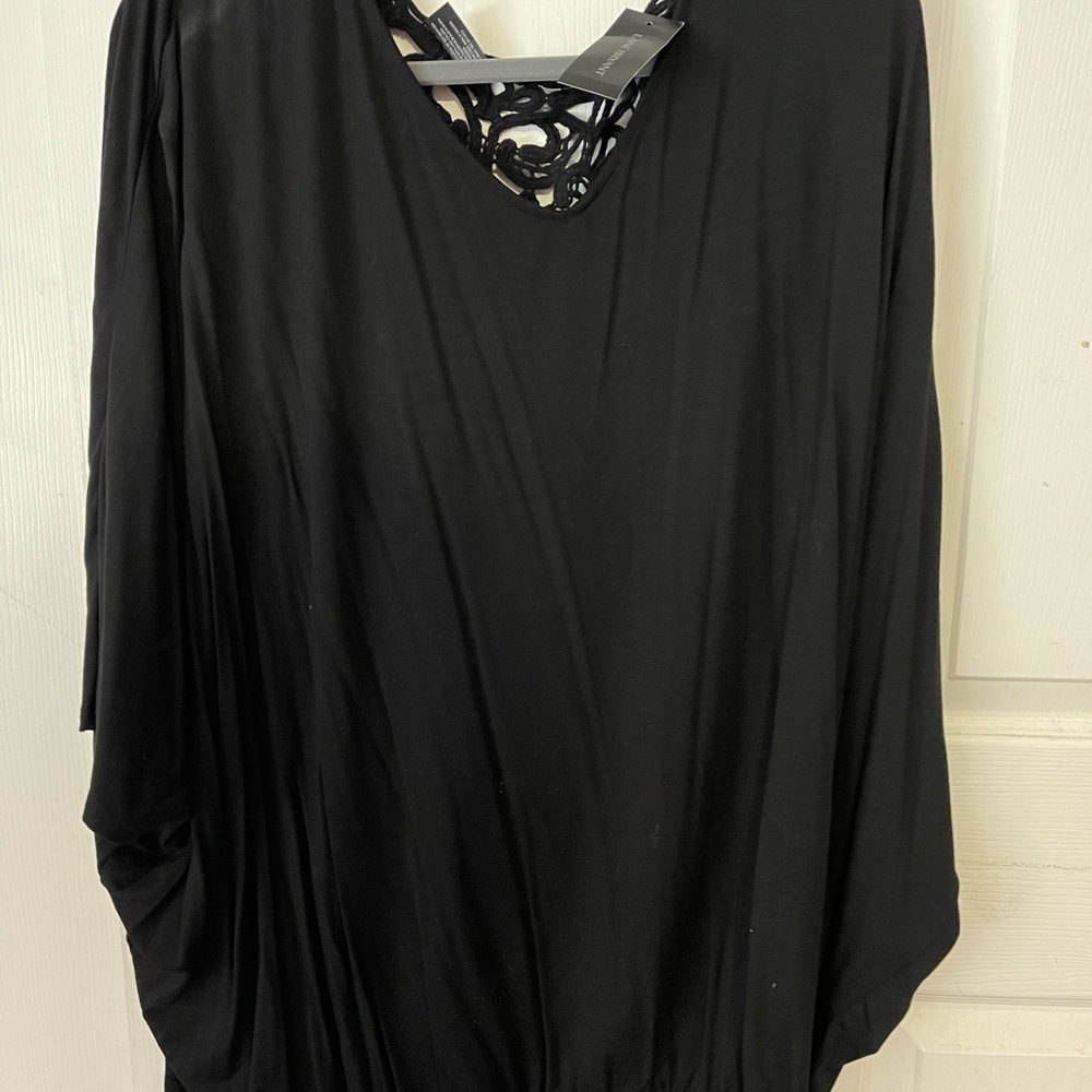 Lane Bryant 22/24 Black short sleeve, elastic bottom, lace detail back, new, tag